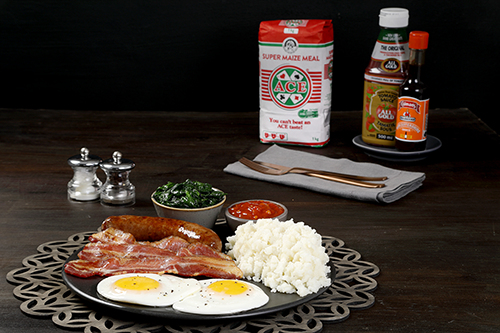 SA Breakfast: Phutu pap, eggs, sausage, and Master Chef All Gold pap relish
